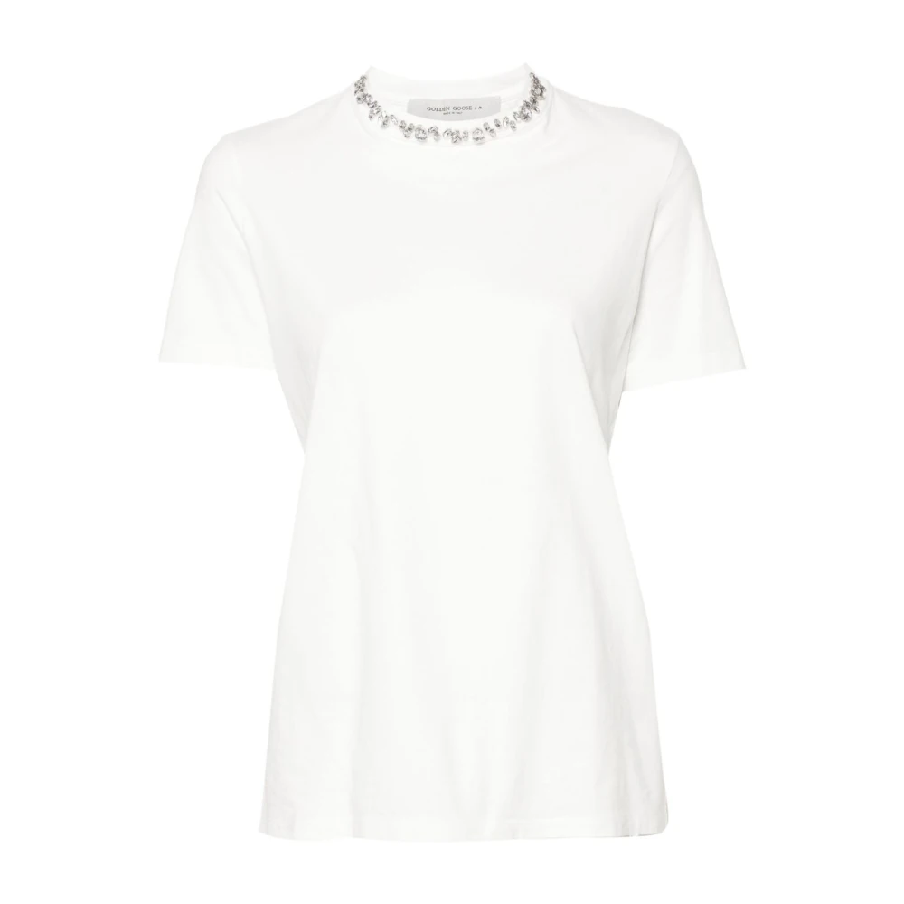 Golden Goose Women's White/Golden T-Shirt With Cabochon Crystals