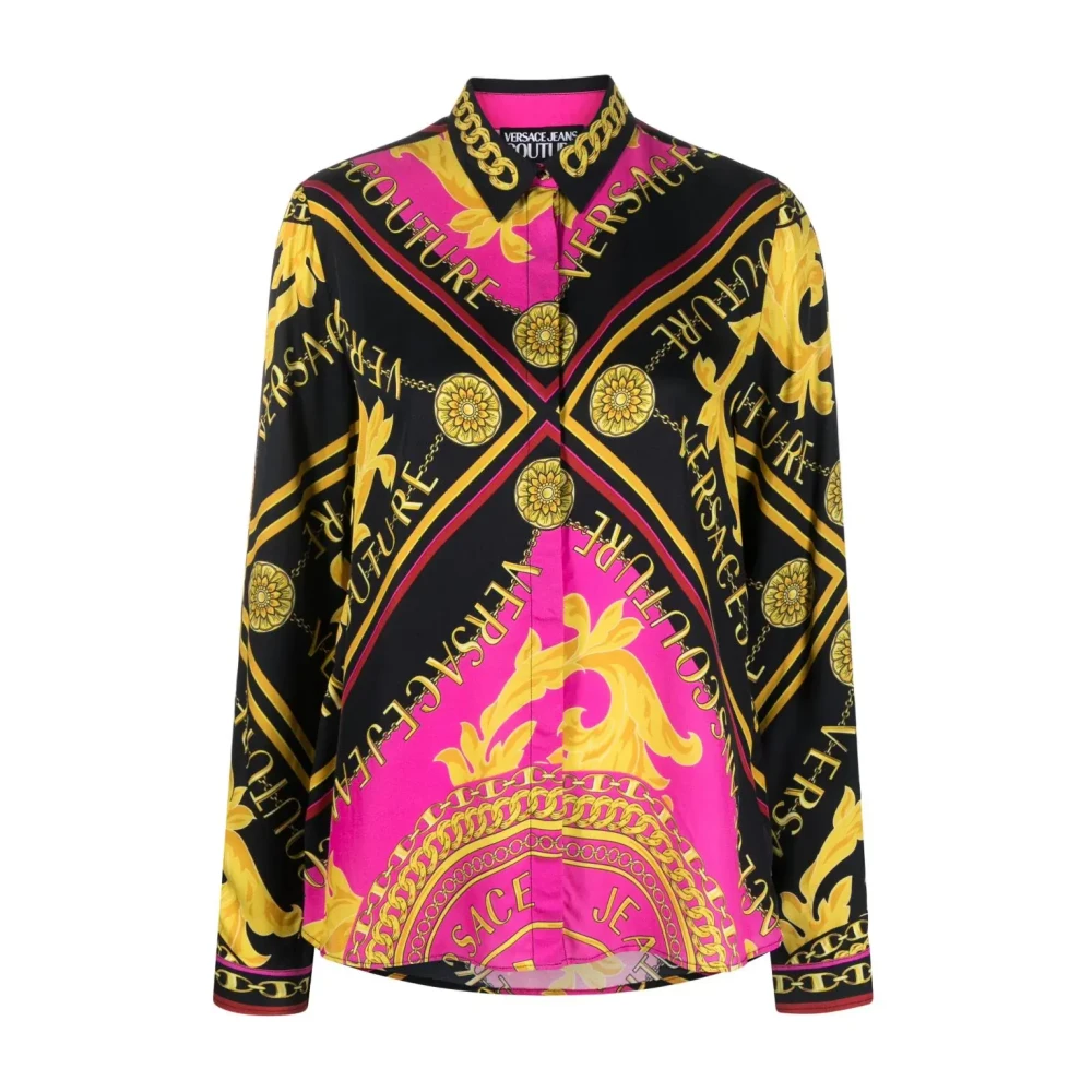 Versace Jeans Couture Zwarte Gouden Roze Blouse met Ketting Multicolor Dames