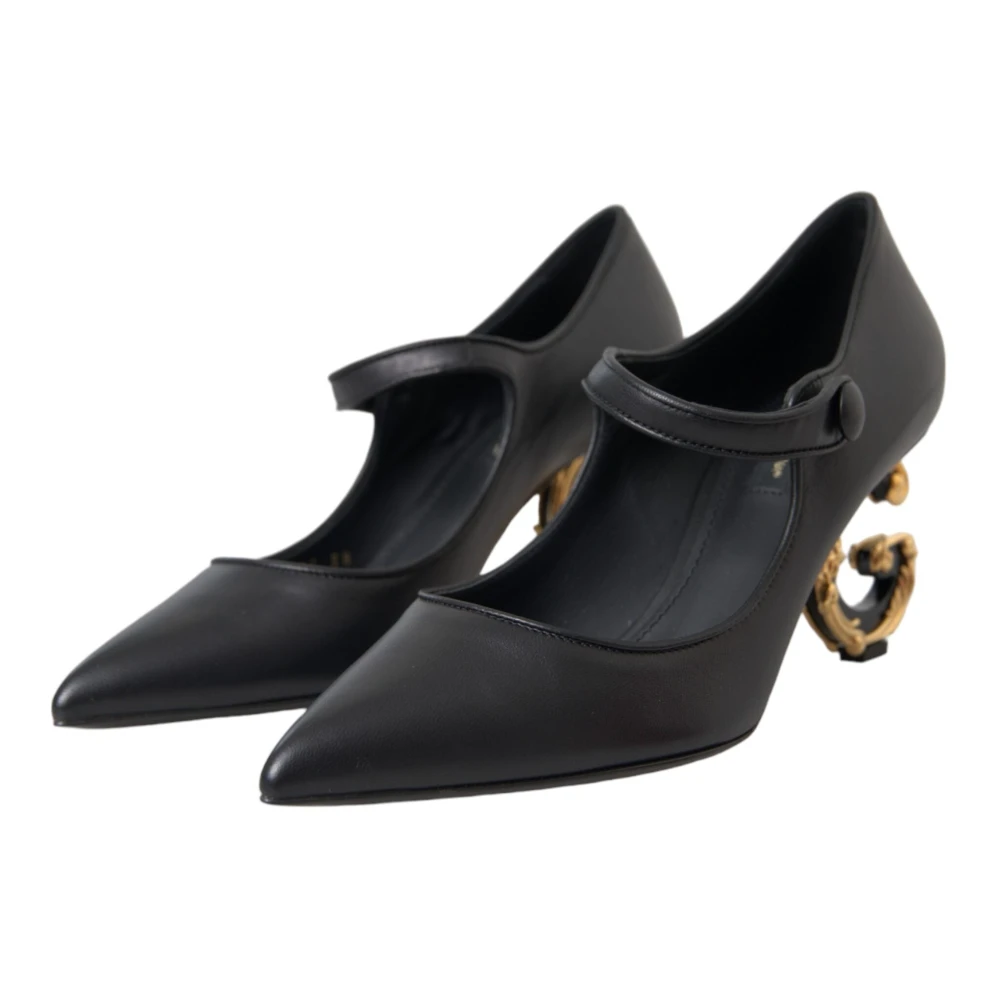 Dolce & Gabbana Women's Black Leather Logo Heels Mary Janes Pumps Shoes - Pumps - 2 1/2 Uk - Shoes