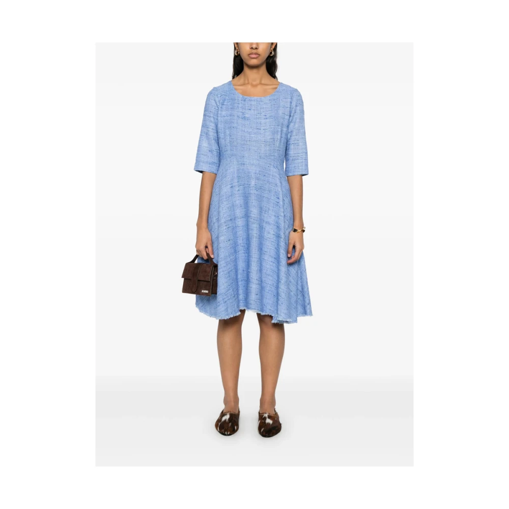 Charlott Cerulean Blue Zijden Jurk met Ronde Hals Blue Dames