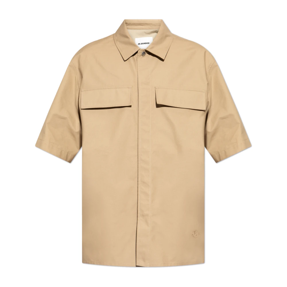 Jil Sander Mannelijk Beige Overhemden Heren, M, Katoen, Kort Mouw Shirt