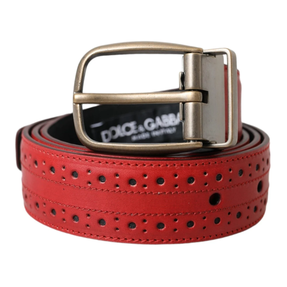 Dolce & Gabbana Women's Red Perforated Leather Metal Buckle Belt