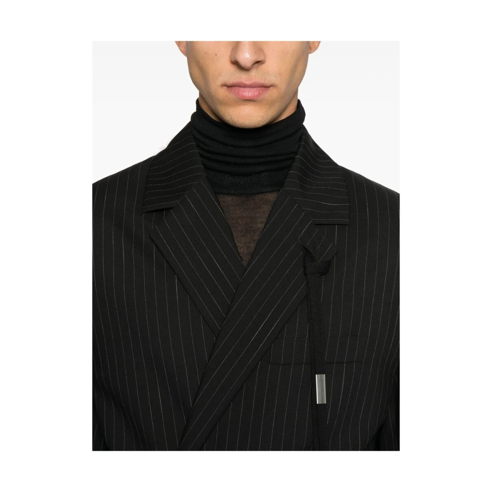 Ann Demeulemeester Zwart Pinstripe Double-Breasted Jas Black Heren