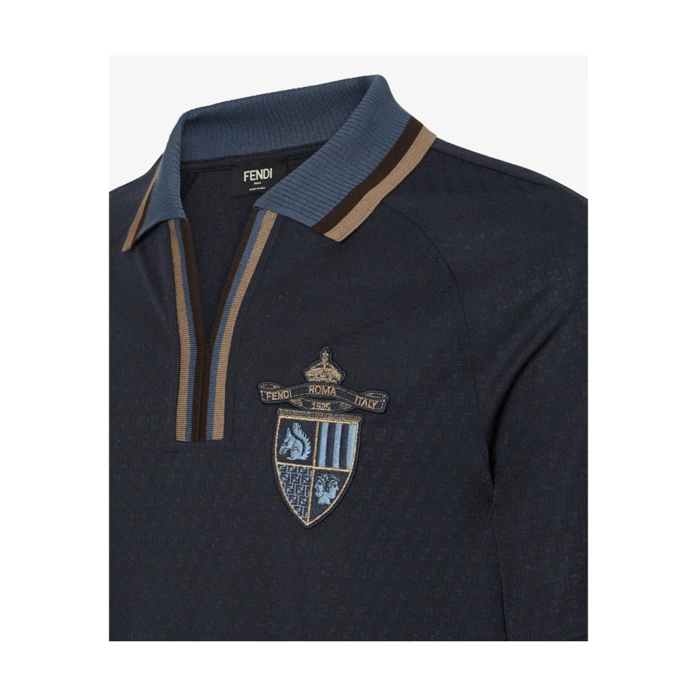 Fendi Donkerblauw FF jacquard poloshirt Black Heren