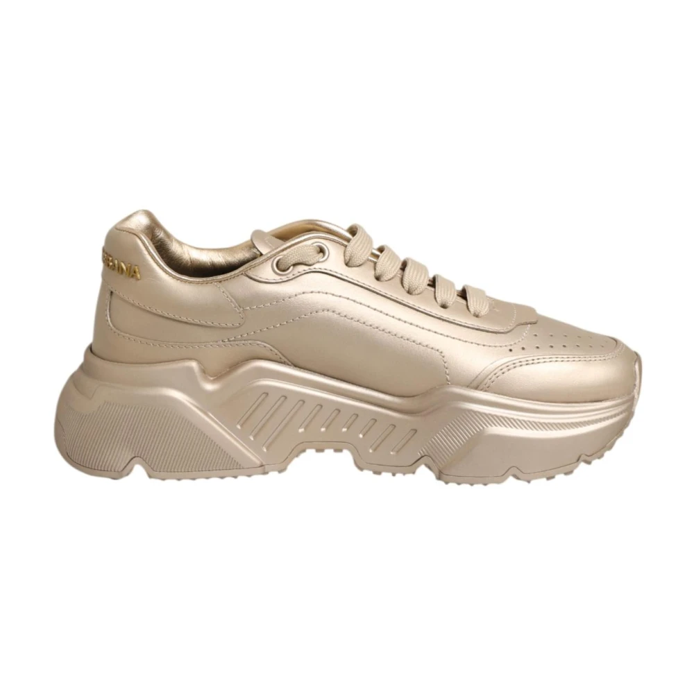 Dolce & Gabbana Women's Yellow Sneakers, 8 Uk, Gold Leather Daymaster Sneaker Shoes