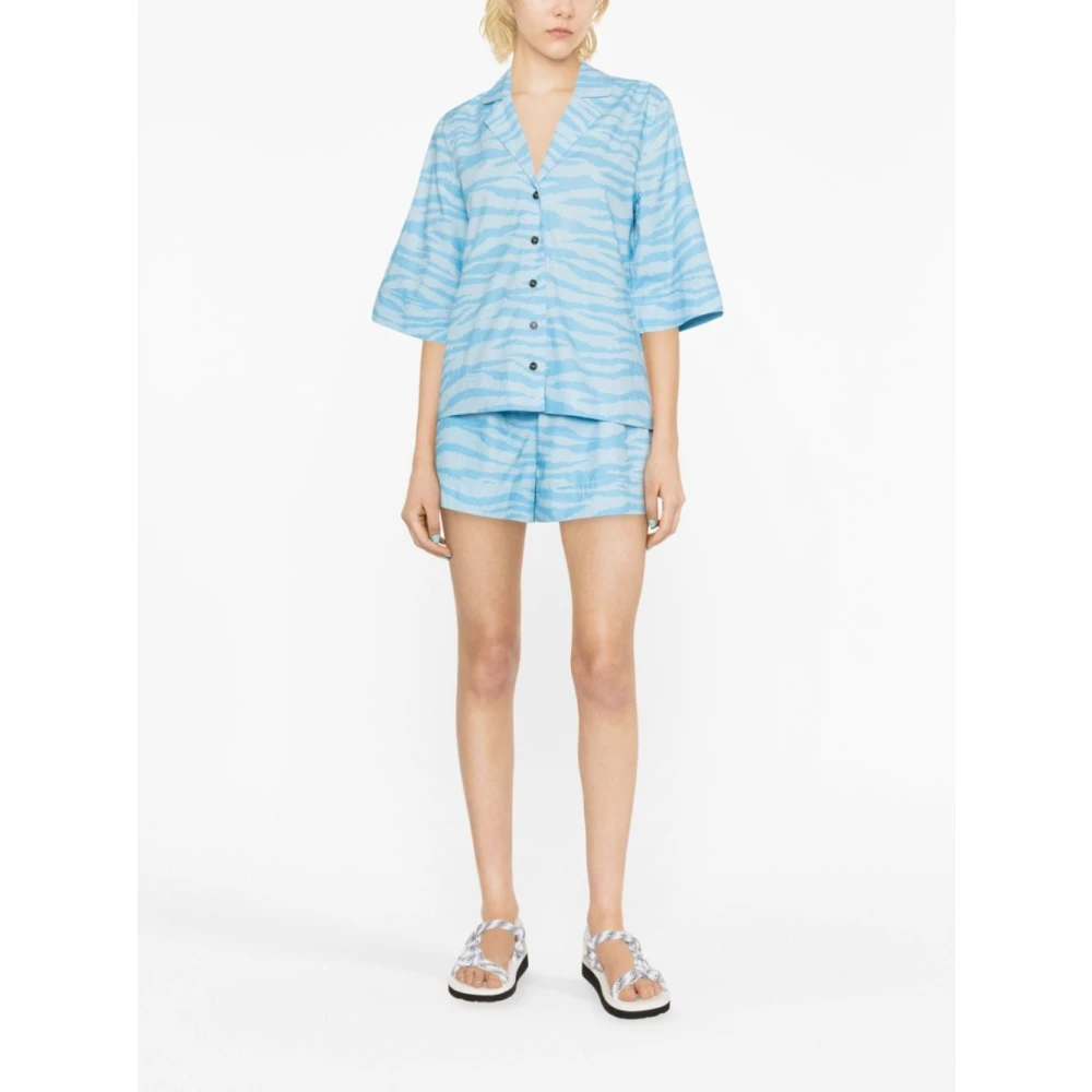 Ganni Katoenen shirt met print Blue Dames