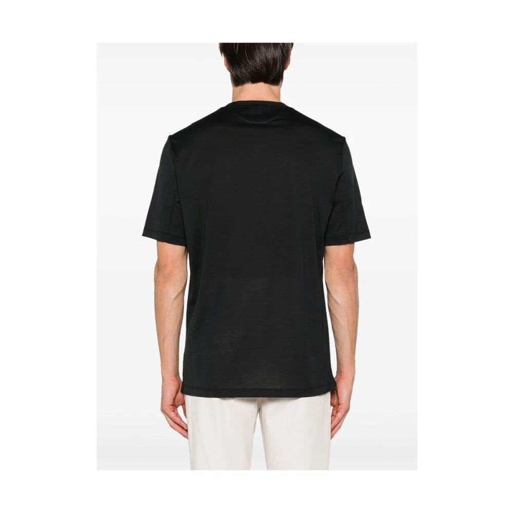 BRUNELLO CUCINELLI Zwarte T-shirt met korte mouwen en zijsplitten Black Heren