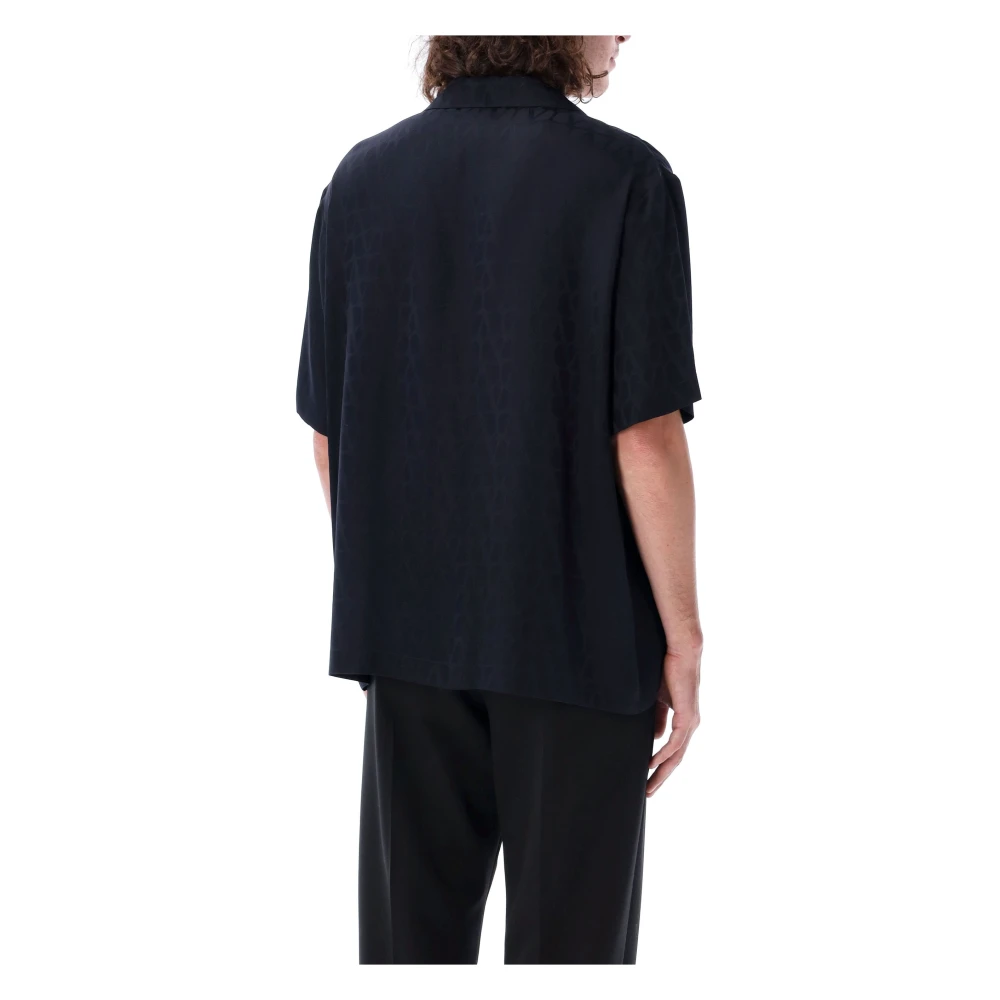 Valentino Garavani Iconograph Zijden Overhemd Marineblauw Blue Heren
