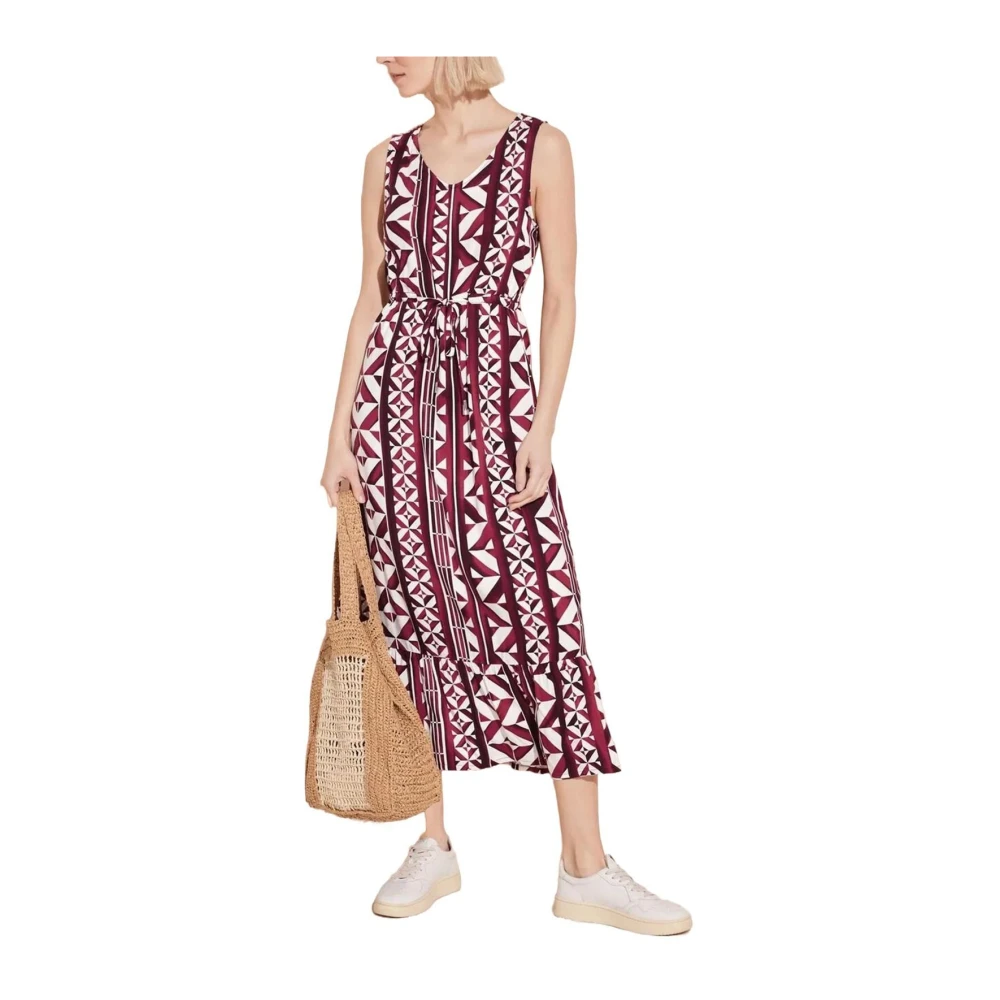 Street One Geometrische Midi Jurk Rood Patroon Multicolor Dames