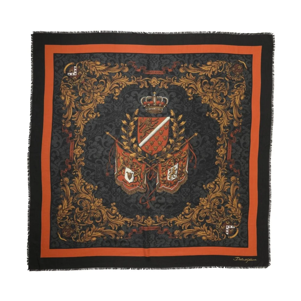 Dolce & Gabbana Men's Multicolor Winter Scarves, One Size, Crest Print Cashmere Scarf