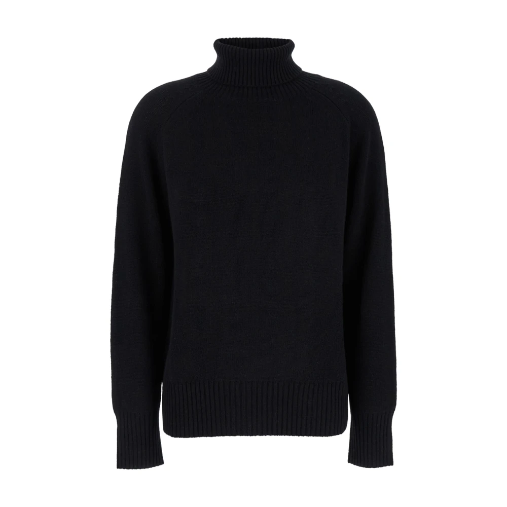 Plain Units Zwarte Kasjmier Trui Hoge Hals Geribbeld Black Dames