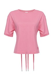 Różowa Retro T-shirt z Wiązaniami na Plecach i Detalami Love Birds