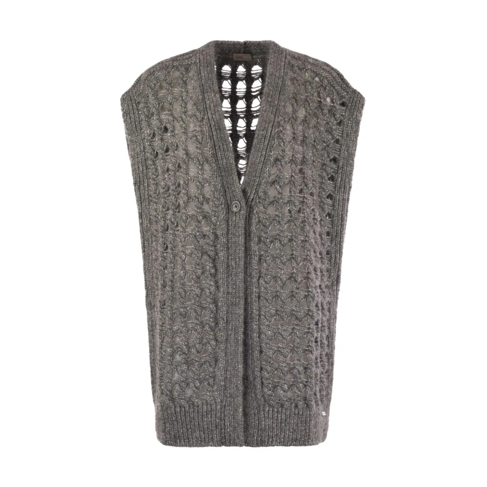 Herno Vrouw Grijs Truien & Vesten Dames, S, Wol, Lange Mouwloze Cardigan