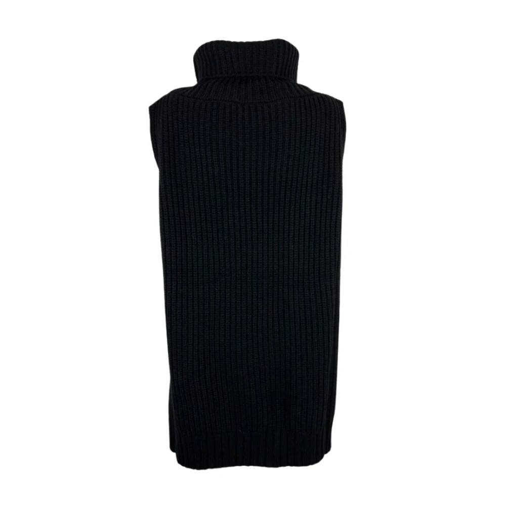 Liviana Conti Zwarte Cashmere Jas met Hoge Kraag Black Dames