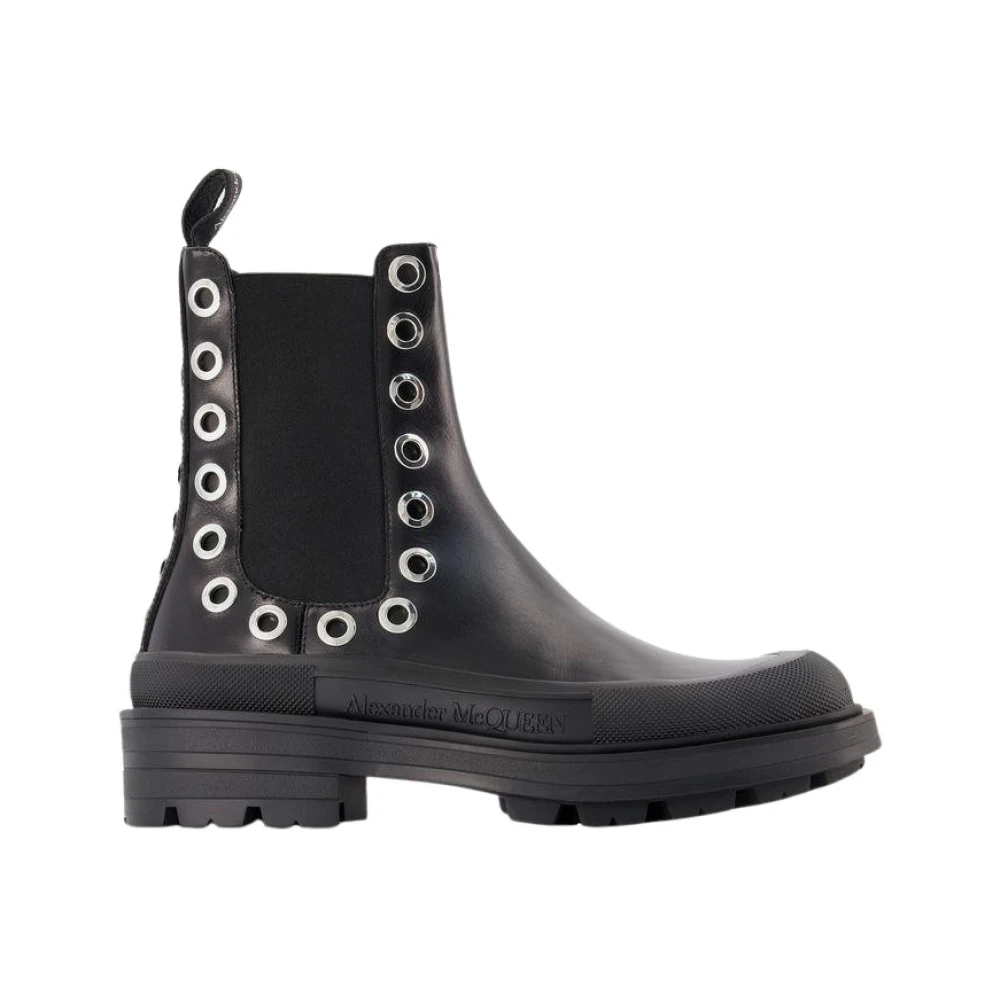 Alexander Mcqueen Men's Black Chelsea Boots, 7 Uk, Eyelet Detail Chelsea Boots