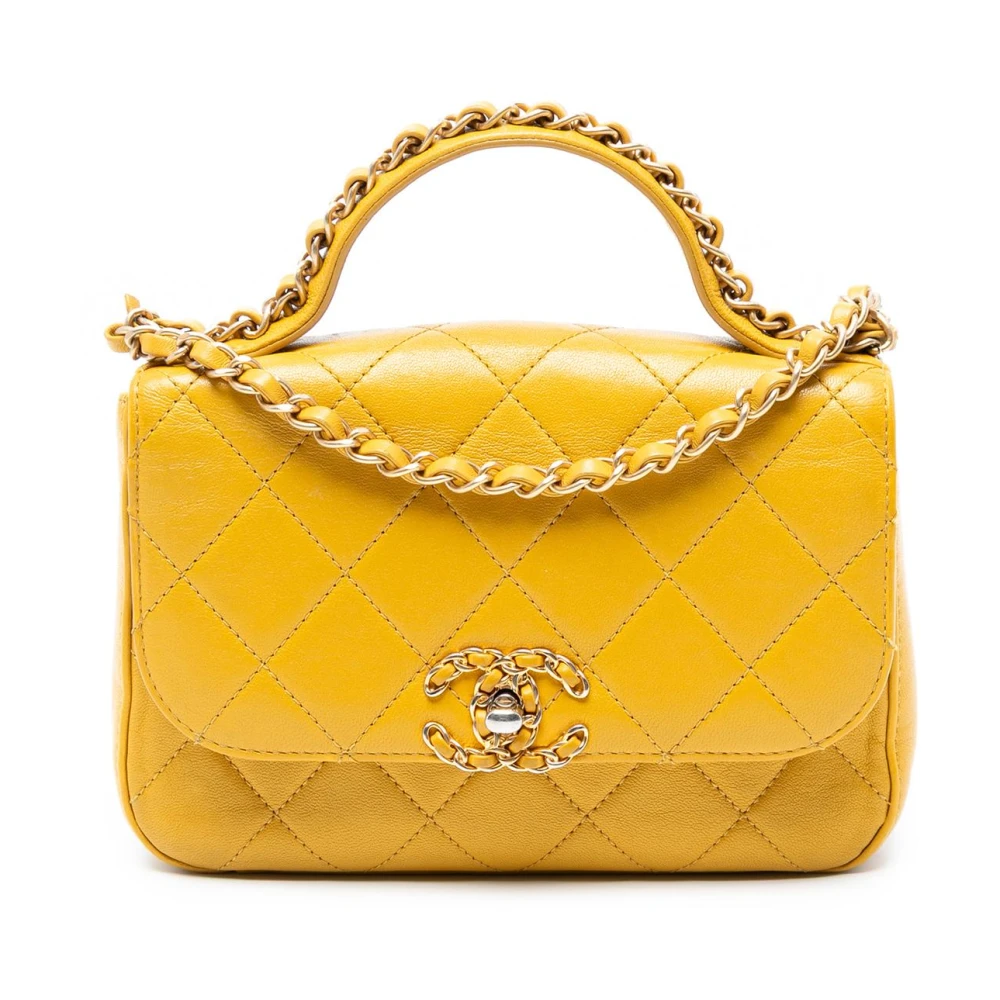 Chanel Vintage Women's Yellow Vintage Handbags, One Size, Pre-Owned Chain Handle Flap Bag