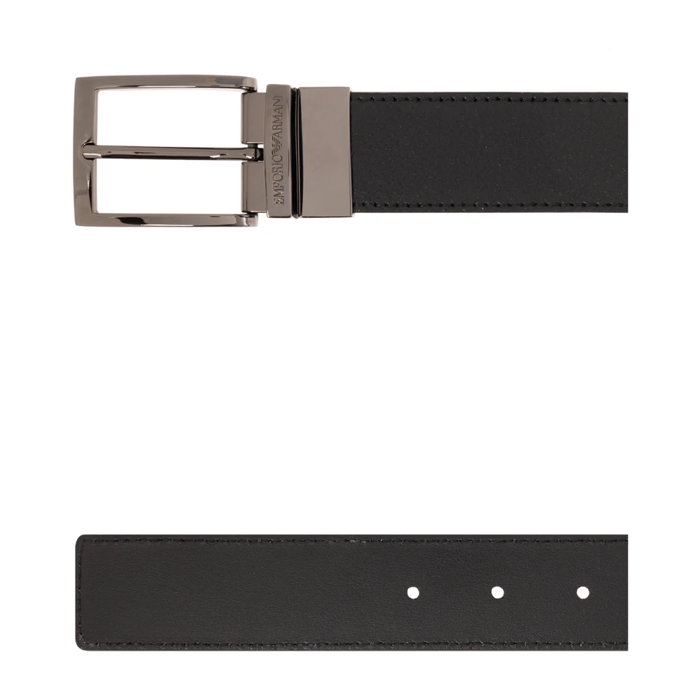 Emporio Armani Leren Riem Black Heren