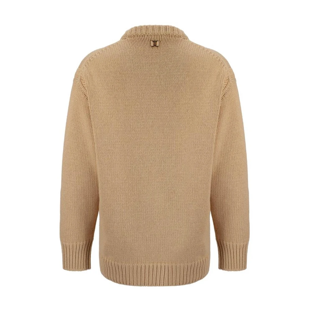 Chloé Monochrome Cashmere Sweater met Geribbelde Hals Beige Dames