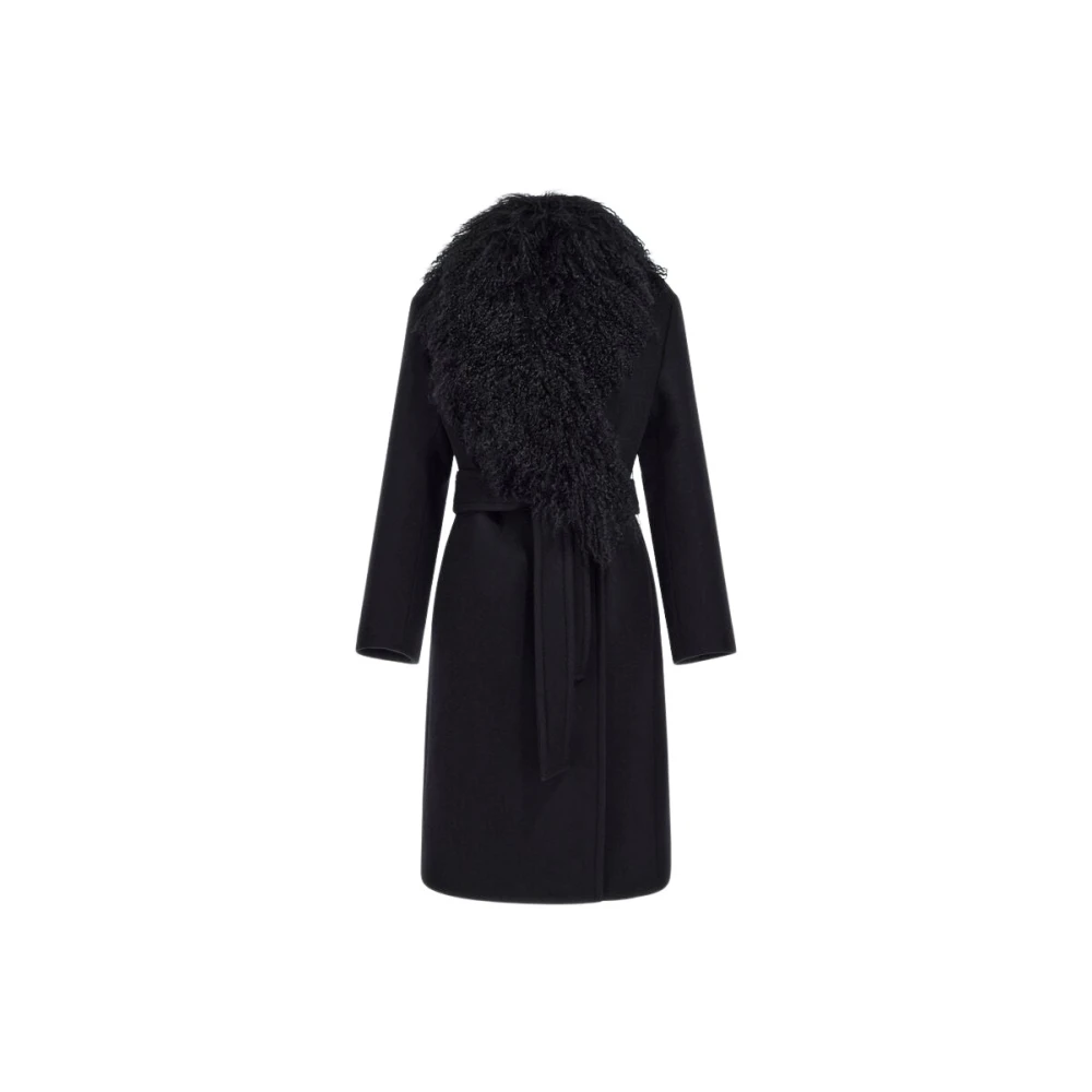 Roberto Cavalli Women's Black Long Coat With Faux Fur Collar