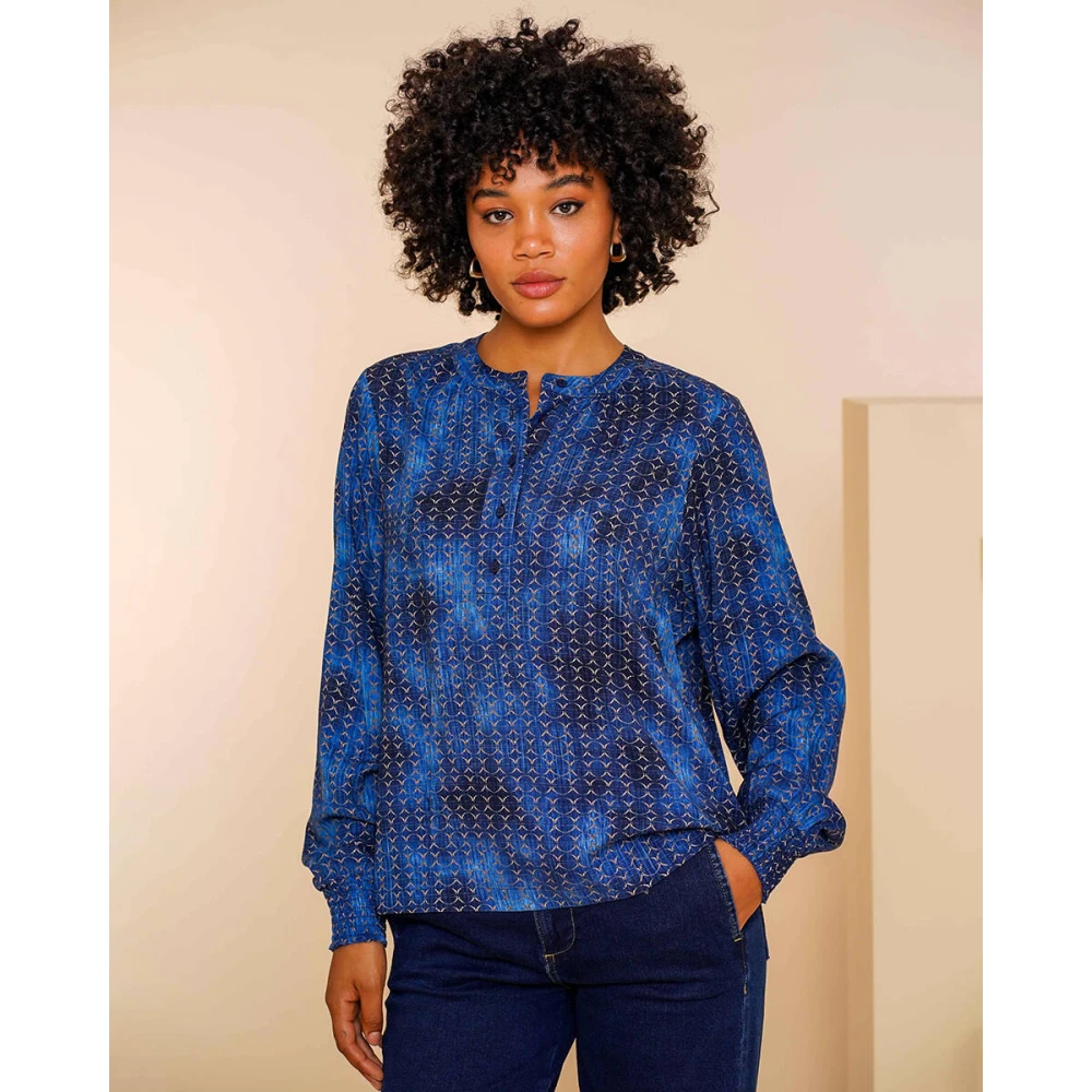 Geisha Lange Mouw Blouse Blue Dames