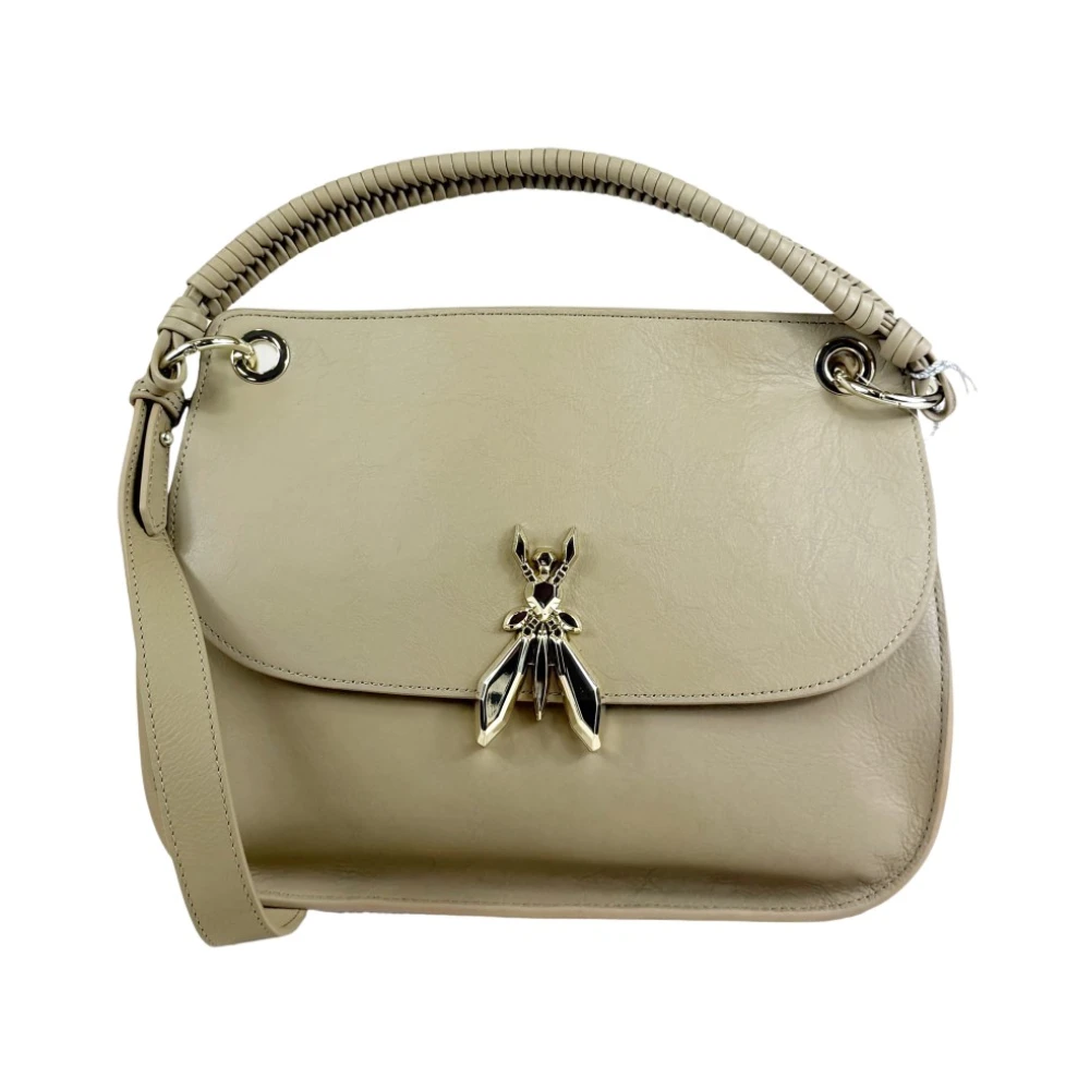 Patrizia Pepe Kvinno Beige Väskor Dam, One Size, Läder, Flap Bag Med Flätat Handtag M