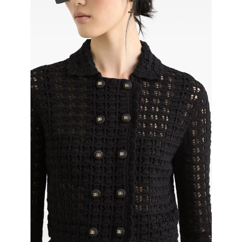 Dolce & Gabbana Zwarte Sweaters met Scallop Rand Black Dames