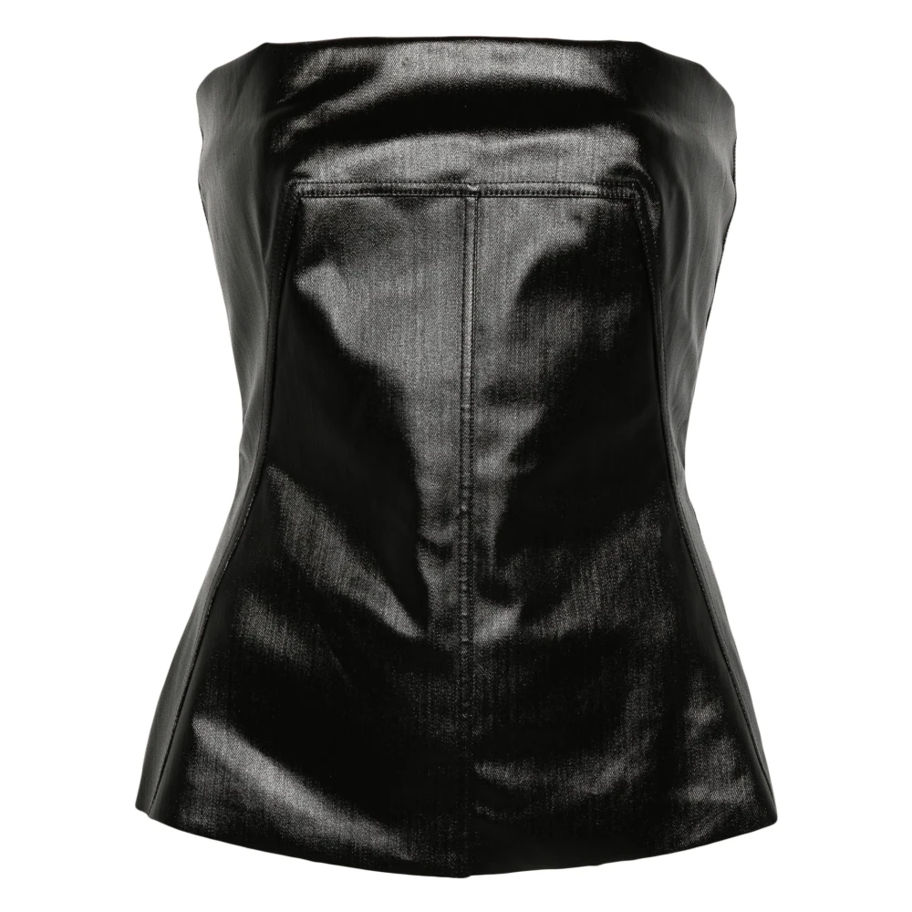 Rick Owens Coated-Denim Panelled Bustier Top Black Dames