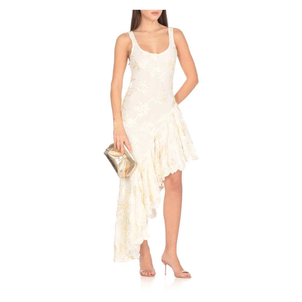 Rotate Birger Christensen Gestempeld Bloemenpatroon Ivoor Jurk Beige Dames