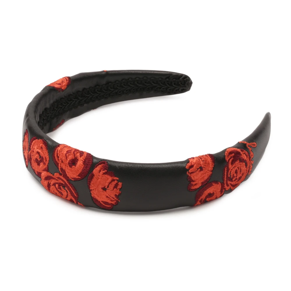 Kazar Zwarte hoofdband met geborduurde rode bloemen Multicolor Dames