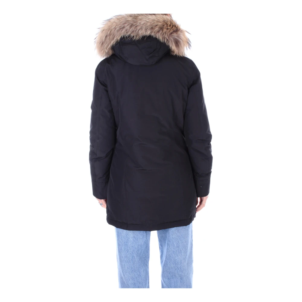 Woolrich Zwarte jas met capuchon en -logo Black Dames