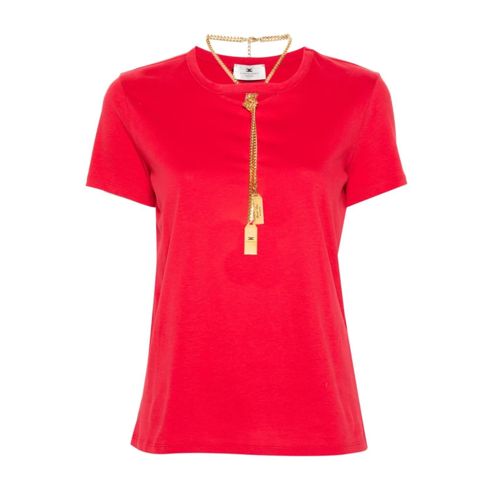 Elisabetta Franchi Katoenen T-shirt met Cut-Out Design Red Dames