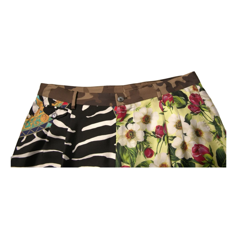 Dolce & Gabbana Zijden Patchwork Chino Shorts met Logo Multicolor Heren