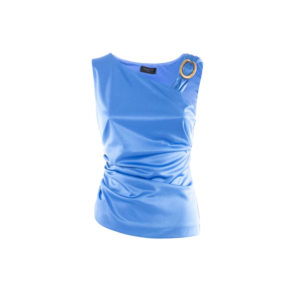Nenette Vrouw Blauw Tops Dames, Xl, Jersey Top Met Boothals En Juweel Op De Schouder
