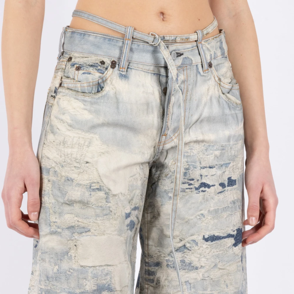 Acne Studios Gedrukte Jeans Flare Enkel Lengte Blue Dames