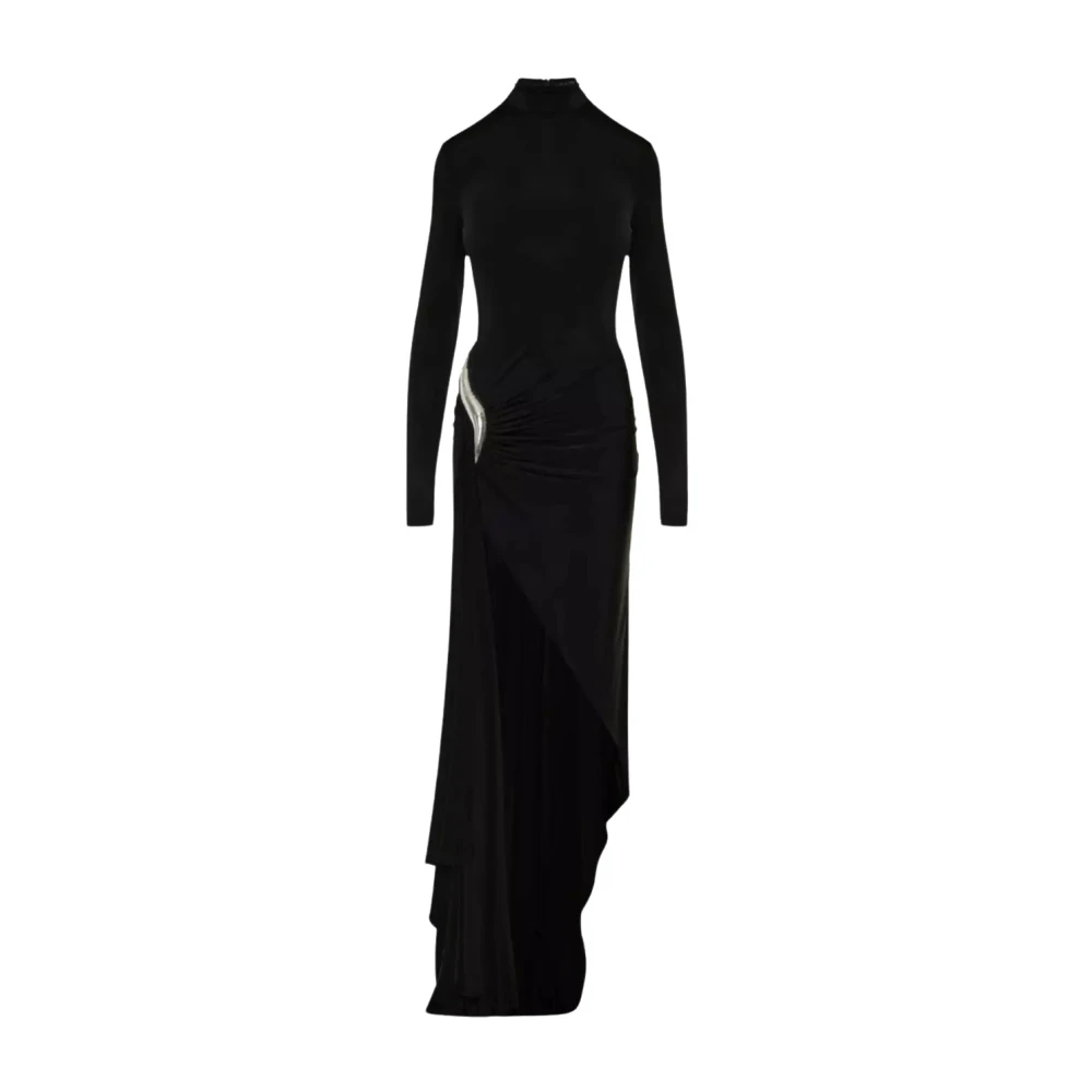 David Koma Zwarte Maxi Jurk met Plooien Black Dames