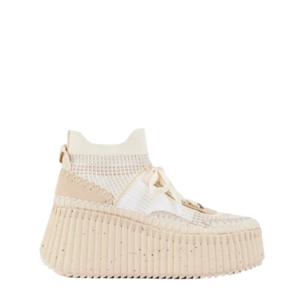 Chloé Women's Beige Sneakers,, Mesh Wedge Trainers From Nama Line Size 7 Uk