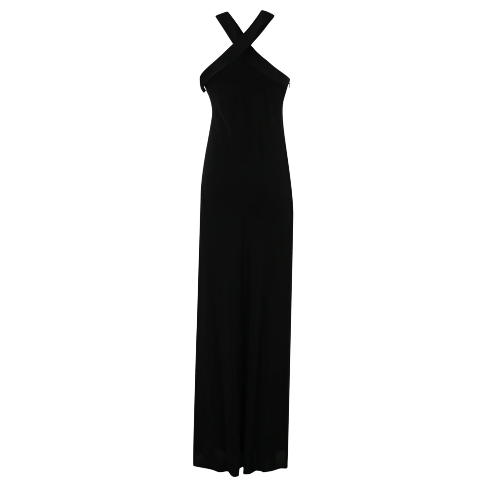 Max Mara Studio Zwarte Lange Jurk Gekruiste Halslijn Black Dames