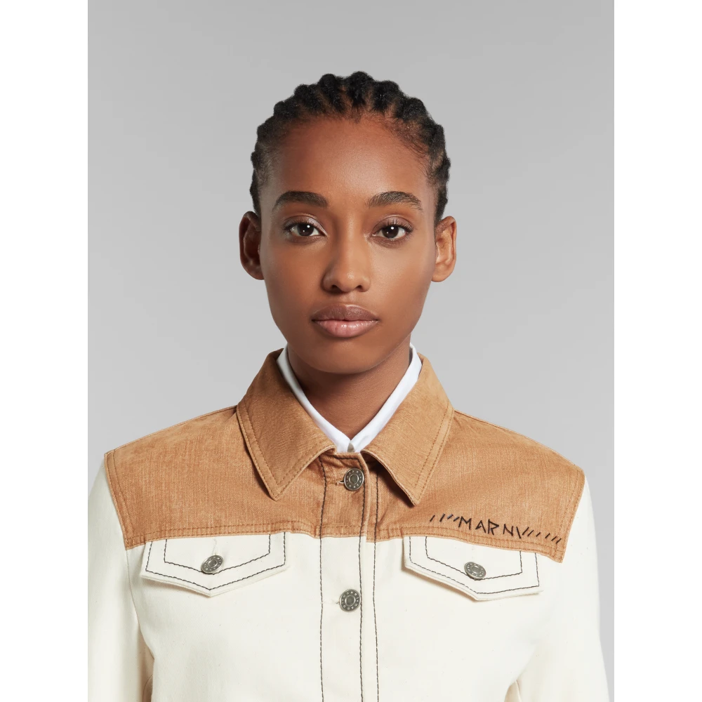 Marni denim trucker jacket met contrast yoke White Dames