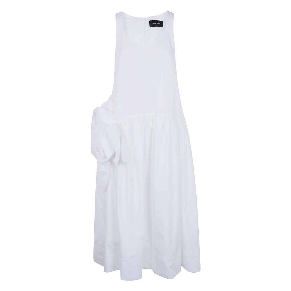 Simone Rocha Women's White Midi Dresses, 3XS, Pressed Rosette Tapered Back Flounce Dress
