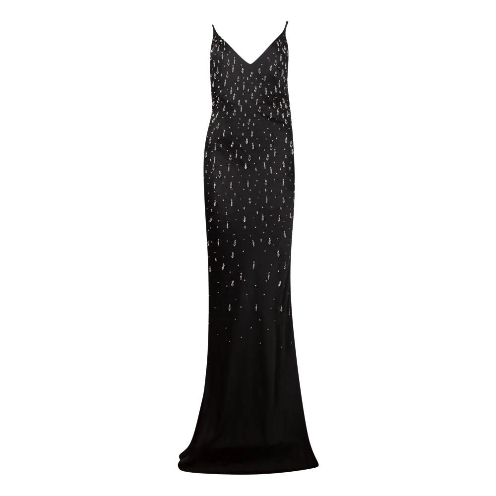 Amen Zwarte V-hals lange jurk met strass Black Dames