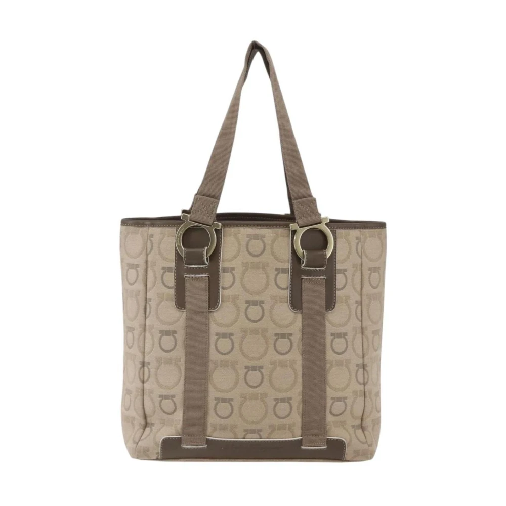 Salvatore Ferragamo Pre-Owned Women's Beige Pre-Owned Vintage Gancini Logo Canvas Tote Bag