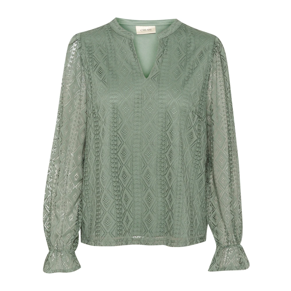 Cream Elegante Kant Blouse Laurierkrans Green Dames