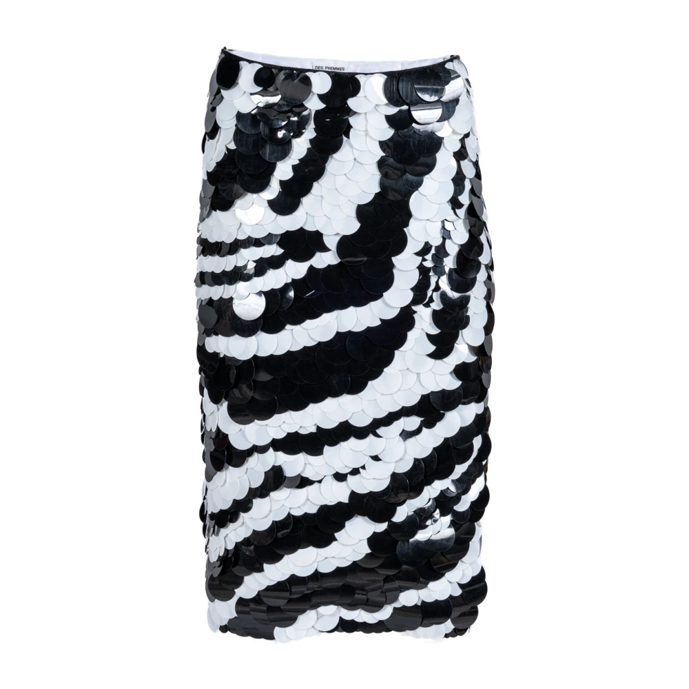 DES Phemmes Paillet Midi Rok in Zwart en Wit Black Dames