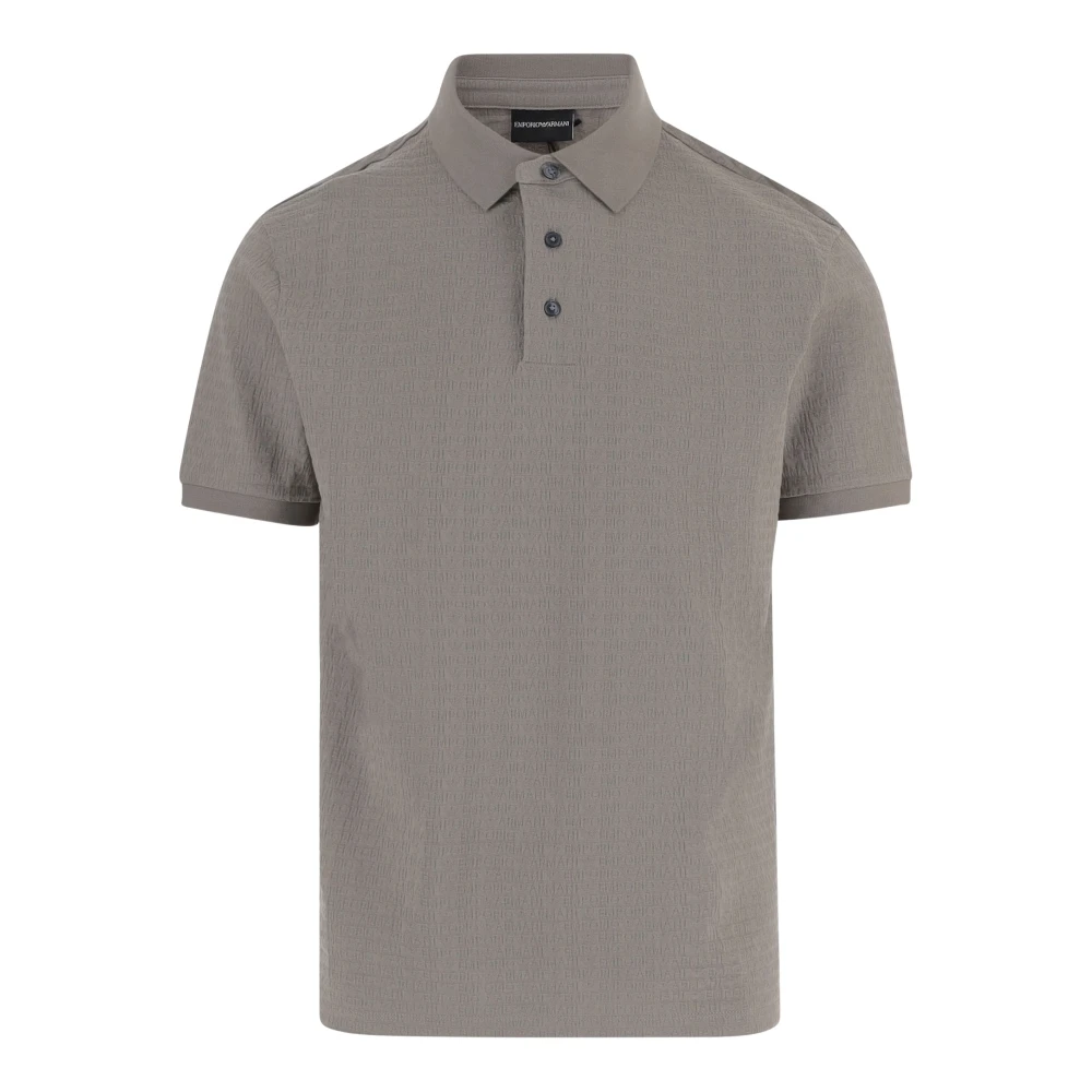 Emporio Armani Grey Jersey Polo In Jacquard Cotton With Logo Lettering Essential - Image 3