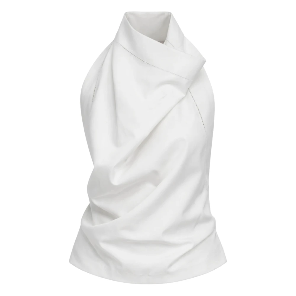 Carven Women's White Blouses, M, Draped Backless Silk Top