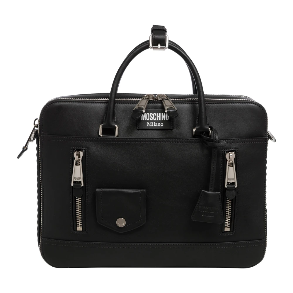 Moschino Verstelbare Biker Aktetas met Afneembare Band Black Heren