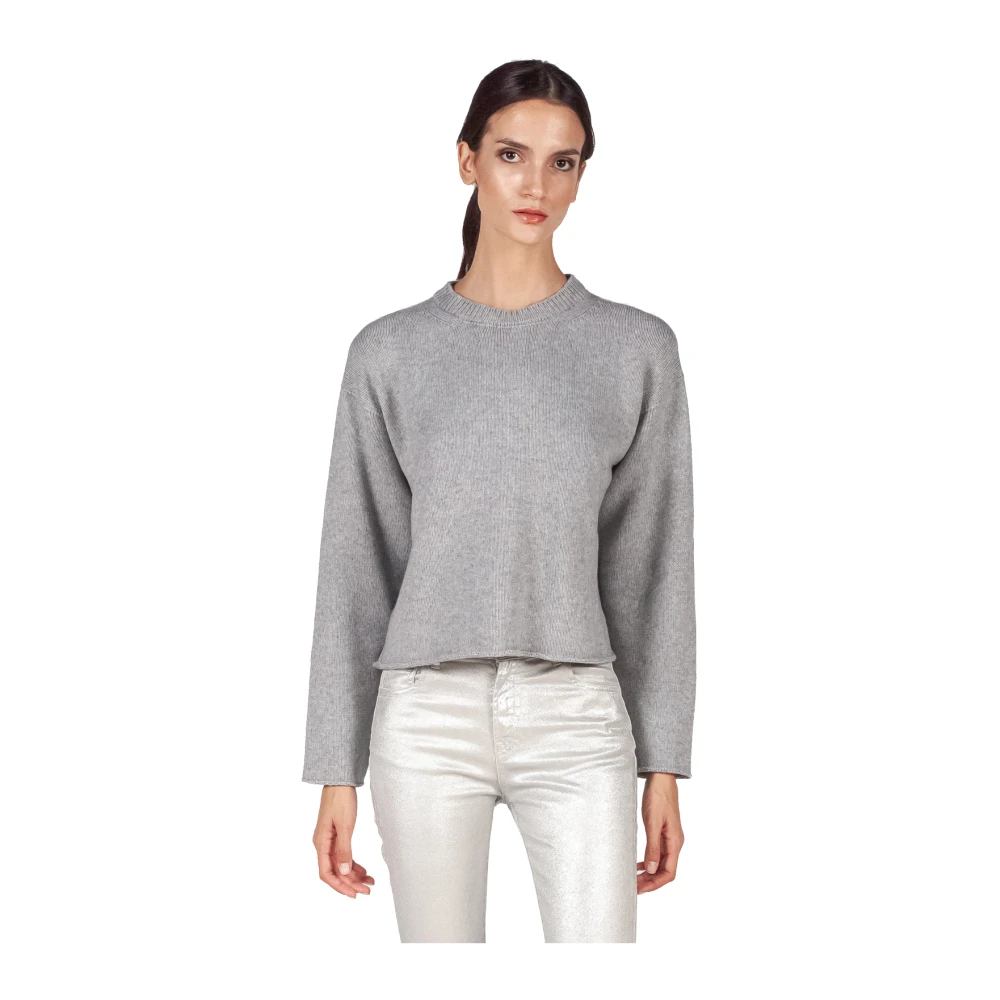 Liviana Conti Grijze Cashmere Blend Roll-Edge Sweater Gray Dames