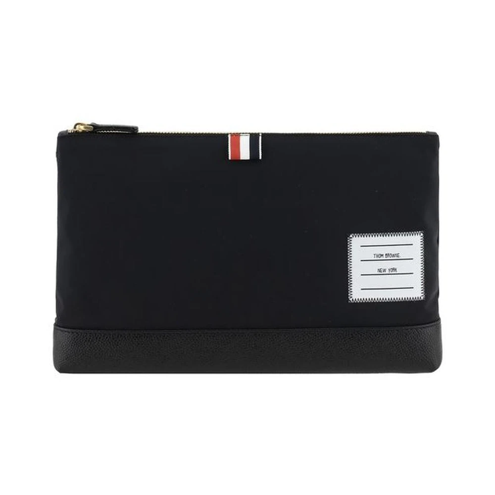 Thom Browne Pouch Tas met Bovenrits en Leren Basis Black Heren