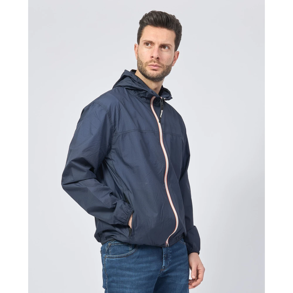 Ecoalf Blauwe jas met capuchon en ritszakken Blue Heren