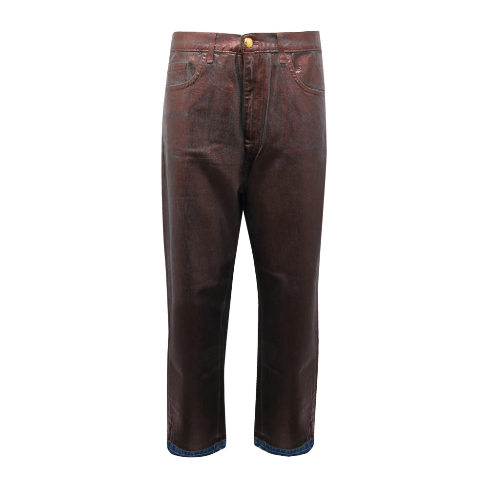 Elisabetta Franchi Straight Fit Jeans, Female, W27, Laminated Denim Trousers Brown